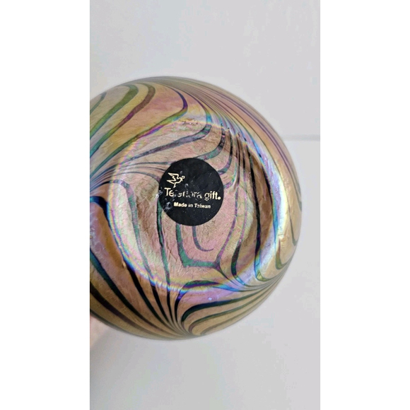 Teleflora Swirl Iridescent Blue Green Purple Gold Vase Modern Art Glass 7" - Picture 7 of 9